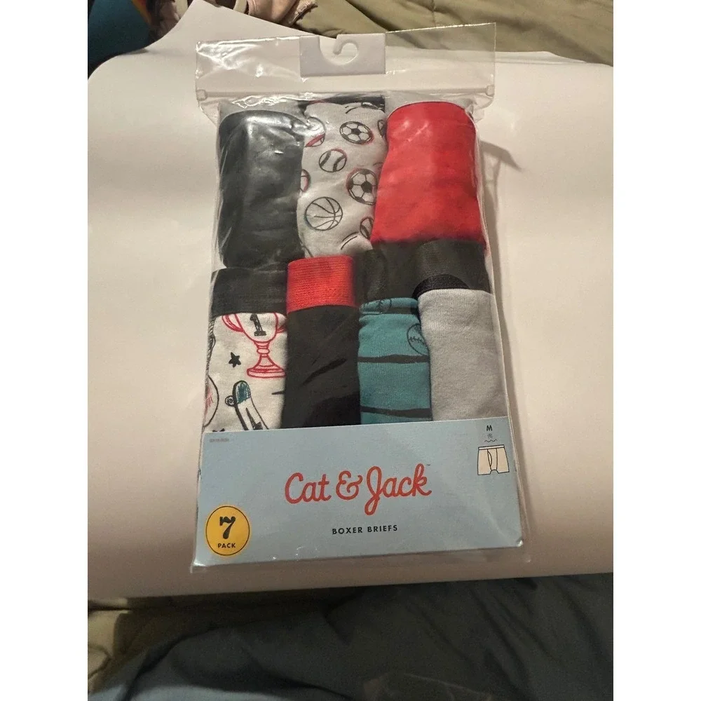 Cat & Jack Boys Boxer Briefs 7 Pack Sports Prints Solids Multicolor Size M 8